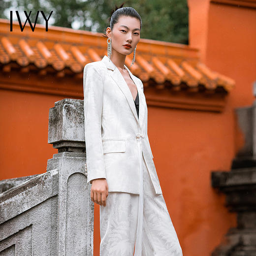 IWY/职业时尚西装套装微宽松复古新中式提花一粒盘扣女213227C1+P2 商品图1
