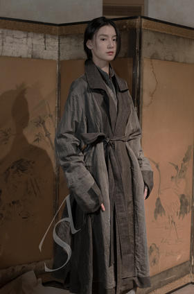 Phaedo  灰色两面穿腰带羊毛长外套