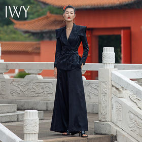 IWY/牡丹亭国潮中式西装黑色阔腿套装设计感国风套裤套装 213231C1+213216P2