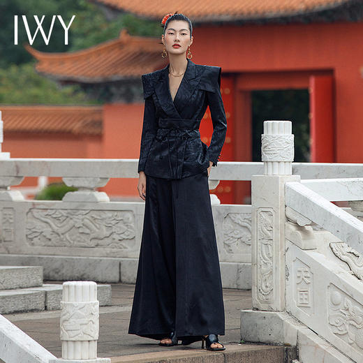 IWY/牡丹亭国潮中式西装黑色阔腿套装设计感国风套裤套装 213231C1+213216P2 商品图0