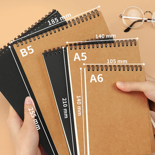 【简约加厚牛皮线圈本】60张/本牛皮A6A5B5空白方格上翻活页笔记本 商品图0