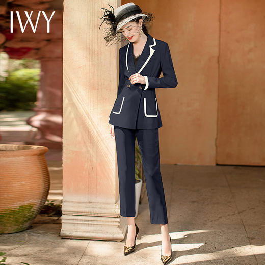 IWY/藏青色高端职业西装套装女神范气质设计感西服通勤商务正装	CP1325-L 商品图1