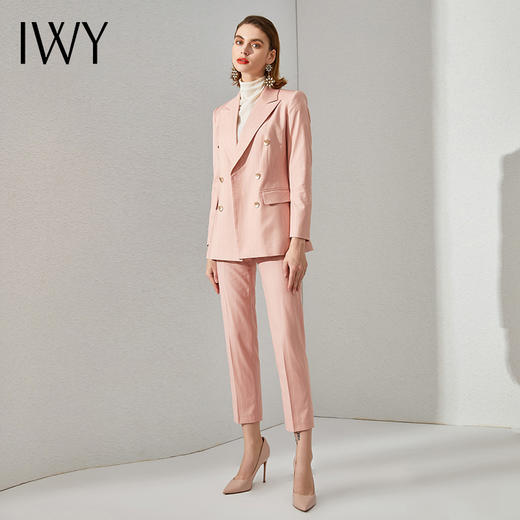 IWY/干练气质套装粉色条纹职业装西装外套工装主持人艺考服装正装	C1388+P1252 商品图2