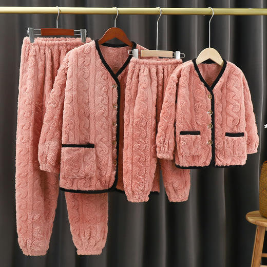HBFS-儿童睡衣珊瑚绒冬季加厚法兰绒可爱母女父子家居服套装 商品图4
