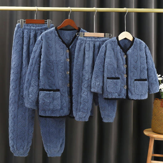 HBFS-儿童睡衣珊瑚绒冬季加厚法兰绒可爱母女父子家居服套装 商品图3