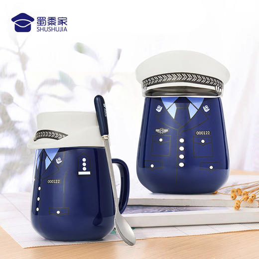 【白帽子陶瓷杯】创意手柄马克杯 办公室创意带盖水杯 商品图3