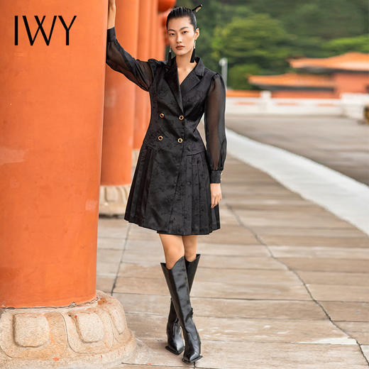 IWY/扶摇国风时尚西装套装黑色连衣裙拼接网纱袖子设计时尚 213230Q1 商品图2