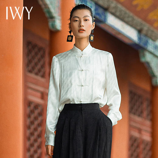 IWY/国风职业时尚西装套装衬衫对襟马褂提花中式柔滑OL213212B1 商品图4