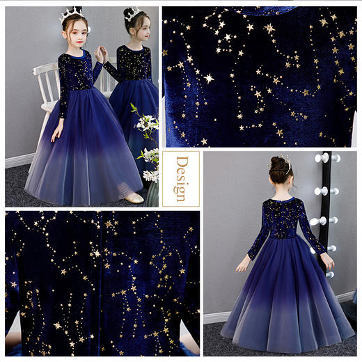 女童圣诞节演出服走秀晚礼服花童星空裙    XWN-8829 商品图3