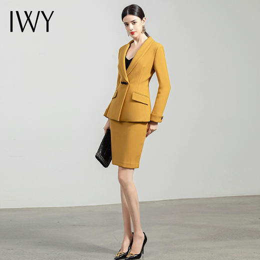 IWY/黄色高端西装套裙女时尚气质商务职业装修身收腰名媛正装工作服Ol	NCS729 商品图1
