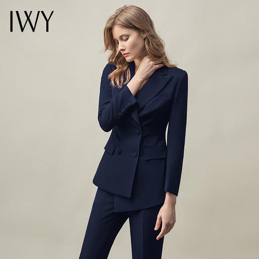 IWY/藏青色西装微喇裤套装气质女装经典西装套裤女总裁职业装工装	C11358+P31358藏青 商品图2