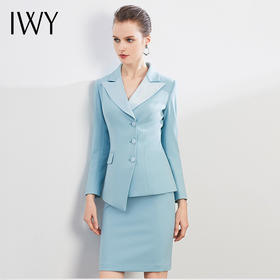 IWY/蓝色拼接领西装套裙时尚修身工作服商务通勤高端职业装气质女神范	CS1195