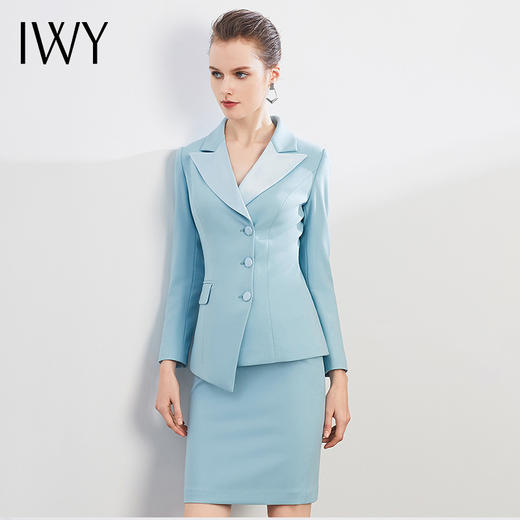 IWY/蓝色拼接领西装套裙时尚修身工作服商务通勤高端职业装气质女神范	CS1195 商品图0