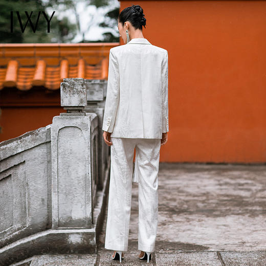 IWY/职业时尚西装套装微宽松复古新中式提花一粒盘扣女213227C1+P2 商品图3