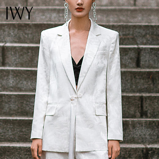 IWY/职业时尚西装套装微宽松复古新中式提花一粒盘扣女213227C1+P2 商品图4