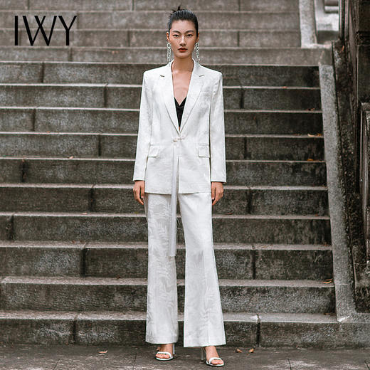 IWY/职业时尚西装套装微宽松复古新中式提花一粒盘扣女213227C1+P2 商品图2