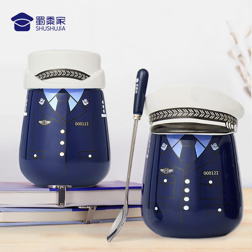 【白帽子陶瓷杯】创意手柄马克杯 办公室创意带盖水杯 商品图0