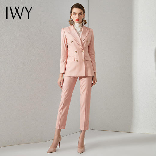 IWY/干练气质套装粉色条纹职业装西装外套工装主持人艺考服装正装	C1388+P1252 商品图0