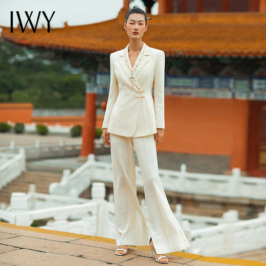 IWY/国风职业时尚西装套装修身复古盘扣中式优雅纯色女213223C1+P2 商品图2