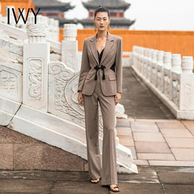 IWY/国潮中国风咖色新中式西装流苏盘扣设计感西装阔腿裤套装女213210C1P2