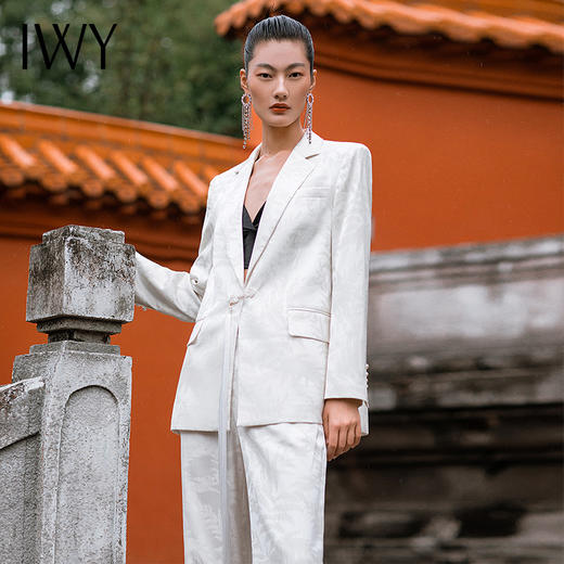 IWY/职业时尚西装套装微宽松复古新中式提花一粒盘扣女213227C1+P2 商品图0