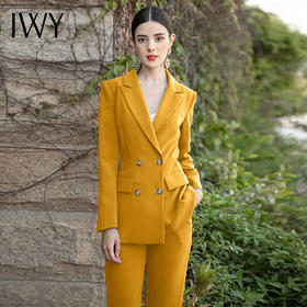 IWY/厚款西装黄色干练气质职业装套装女秋冬新款加厚呢子西服套裤	C1344-Y+P729