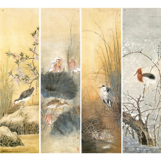 【四条屏】工笔画白描底稿荷花苍鹭临摹勾线花鸟线稿TP06 商品图0