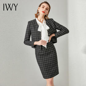 IWY/格纹西装套装裙女春秋长袖时尚名媛气质女神范总裁西服优雅OL CS1428