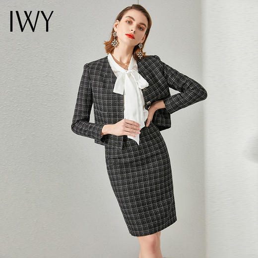 IWY/格纹西装套装裙女春秋长袖时尚名媛气质女神范总裁西服优雅OL CS1428 商品图0