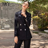 IWY/藏青色双排扣修身显瘦西装套装女秋冬职业正装总裁通勤上班工作服	C1356+P1112 商品缩略图1