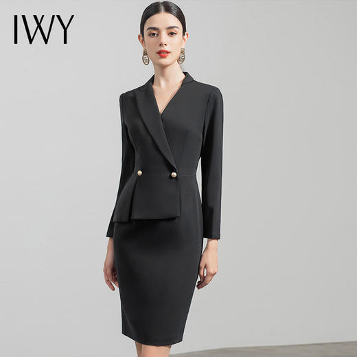 IWY/黑色售楼部工作服女高端职业连衣裙春秋新款酒店前台西装裙子	NQ520-B 商品图0