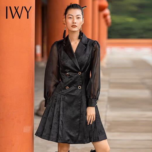 IWY/扶摇国风时尚西装套装黑色连衣裙拼接网纱袖子设计时尚 213230Q1 商品图1