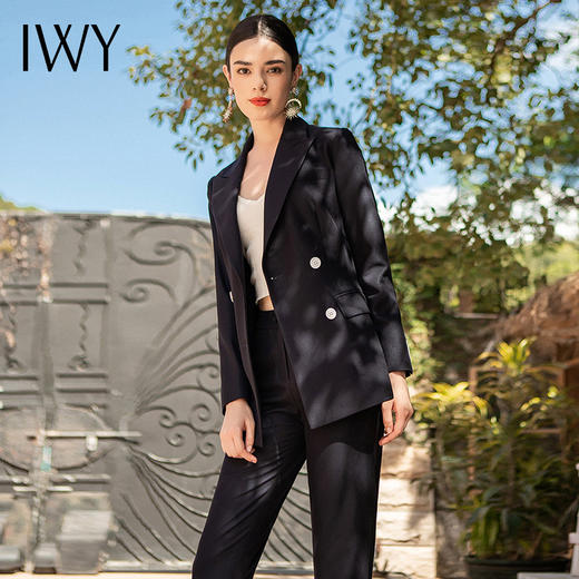 IWY/藏青色双排扣修身显瘦西装套装女秋冬职业正装总裁通勤上班工作服	C1356+P1112 商品图2