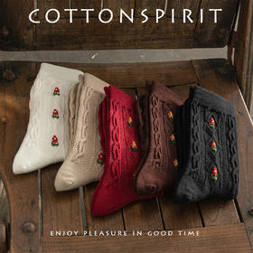 【2双装 优质棉花 不易起球】棉花精神韩国袜子麻花纹针织中筒棉袜秋冬季复古小碎花泫雅风女袜