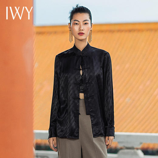 IWY/国风职业时尚西装套装衬衫对襟马褂提花中式柔滑OL213212B1 商品图3