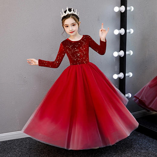 女童圣诞节演出服走秀晚礼服花童星空裙    XWN-8829 商品图0