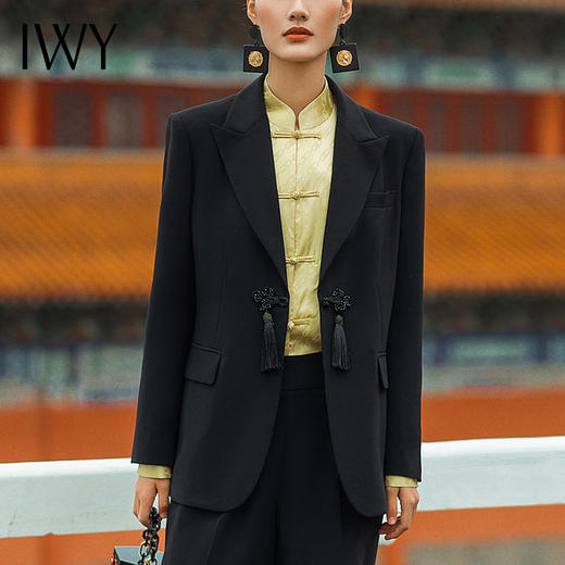 IWY/时尚西装套装黑色复古职业装商务垂感经典国风盘扣213232C1+P2 商品图4