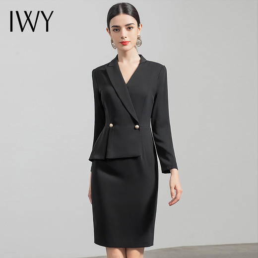 IWY/黑色售楼部工作服女高端职业连衣裙春秋新款酒店前台西装裙子	NQ520-B 商品图1