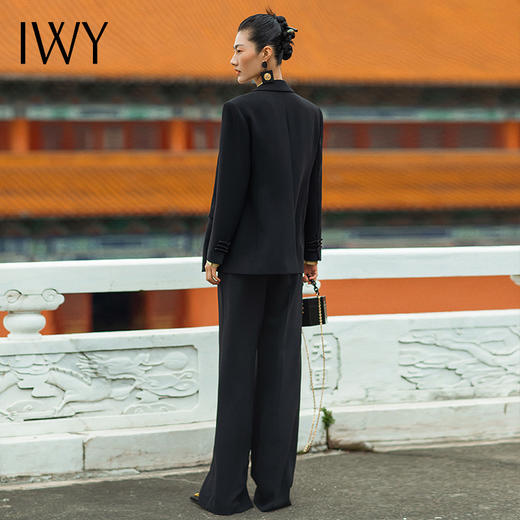 IWY/时尚西装套装黑色复古职业装商务垂感经典国风盘扣213232C1+P2 商品图3