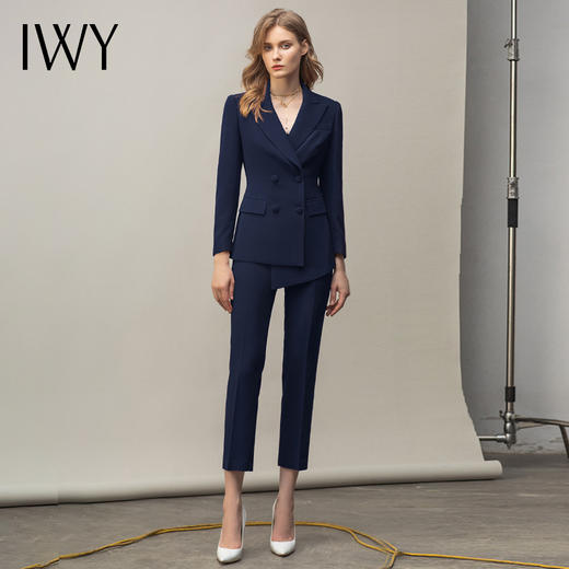 IWY/藏青色干练气质套装经典西装套裤女总裁职业装面试售楼部正装 CP11358藏青 商品图2