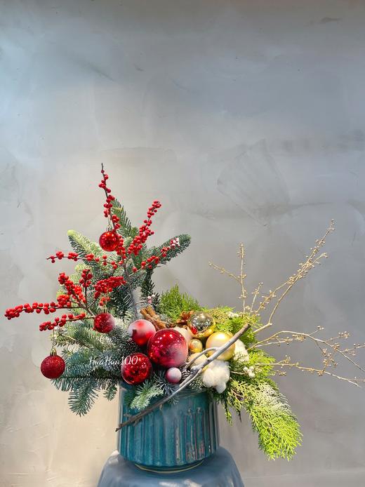 圣诞礼丨圣诞设计款插花冬青松枝棉花 商品图3