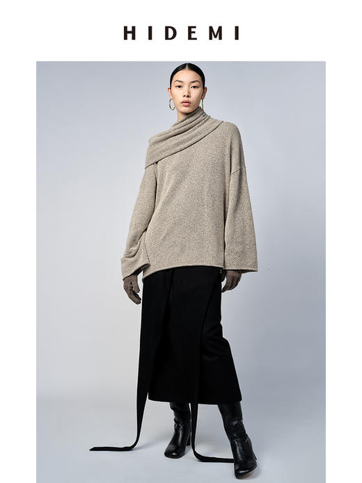 HIDEMI 卡其花纱分体围脖廓形毛衣 商品图4