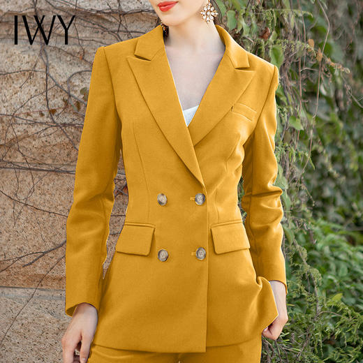 IWY/厚款西装黄色干练气质职业装套装女秋冬新款加厚呢子西服套裤	C1344-Y+P729 商品图4
