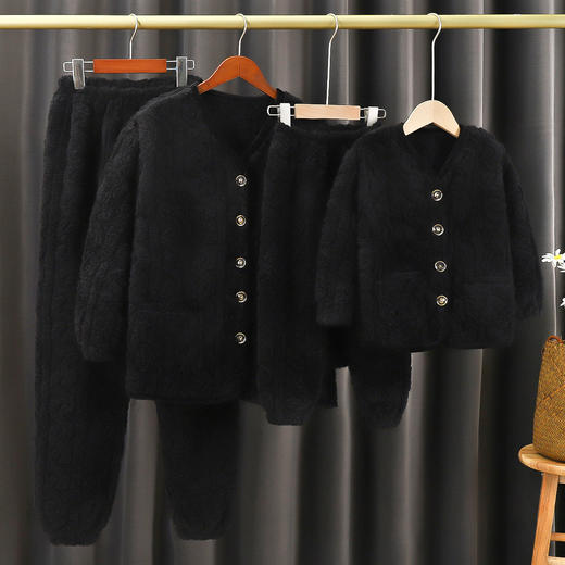 HBFS-儿童睡衣珊瑚绒冬季加厚法兰绒可爱母女父子家居服套装 商品图5