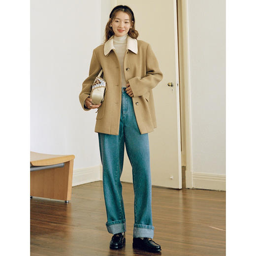 Even Vintage | 复古男友风 人字纹针织领毛呢外套女冬短款小个子 商品图3