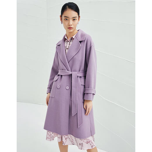 EITIE爱特爱冬季韩版宽松廓形双面呢羊毛大衣女中长款6014715 商品图1