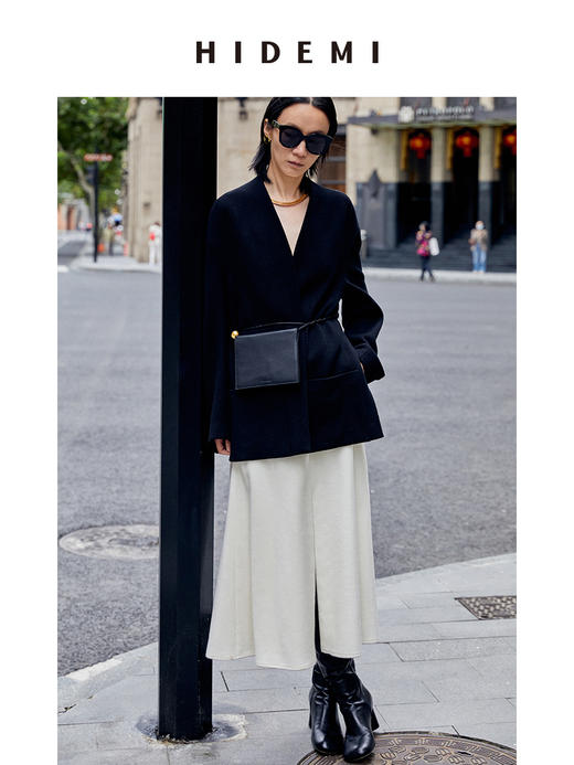 HIDEMI 白色羊毛厚款前开衩半身裙 商品图7