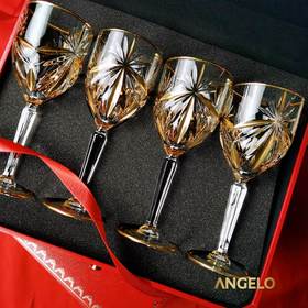 【轻奢 高档礼盒】 威尼斯手工水晶 百年匠心 复古雕花 凝聚中世纪的美 奢华礼盒鎏金红酒杯*4