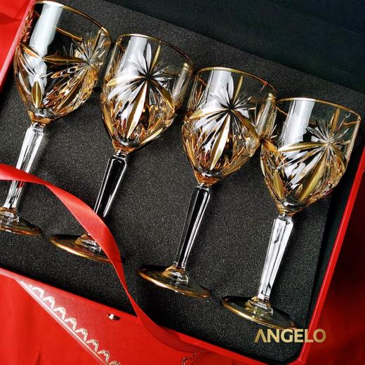 【轻奢 高档礼盒】 威尼斯手工水晶 百年匠心 复古雕花 凝聚中世纪的美 奢华礼盒鎏金红酒杯*4 商品图0