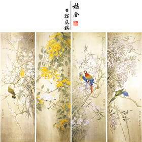 【四条屏】工笔画白描底稿鹦鹉临摹勾线花鸟线稿TP07